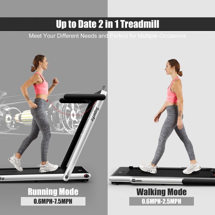 2.25HP 2 in 1 Folding Treadmill with APP Speaker Remote Control-White