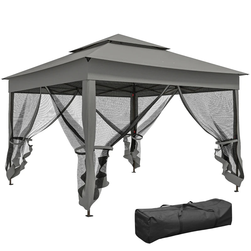 11' x 11' Pop Up Canopy 2-Tier Soft Top Shelter Event Tent w/ Netting Carry Bag for Patio Backyard Garden, Dark Grey