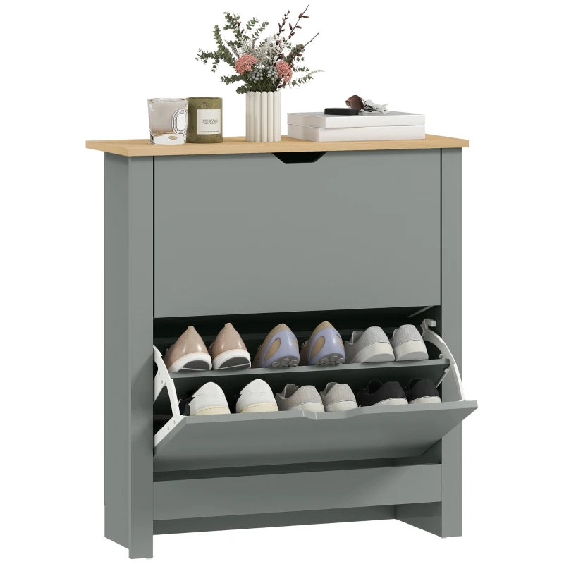 Shoe Storage Cabinet with 2 Flip Drawers and Adjustable Shelves for 12 Pairs of Shoes, Light Grey
