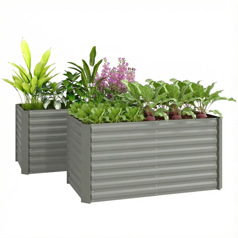 Set of 2 Galvanized Metal Planters for Outdoor Plants, 4' x 2' x 2' Raised Garden Bed, Light Grey