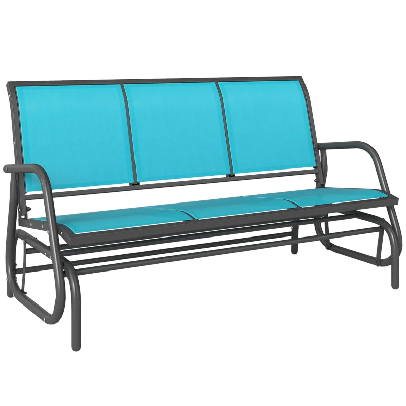 3-Seat Outdoor Glider Chair, Patio Rocking Chair, Steel Frame, Sling Fabric Seat for Garden, Backyard, Lawn, Blue
