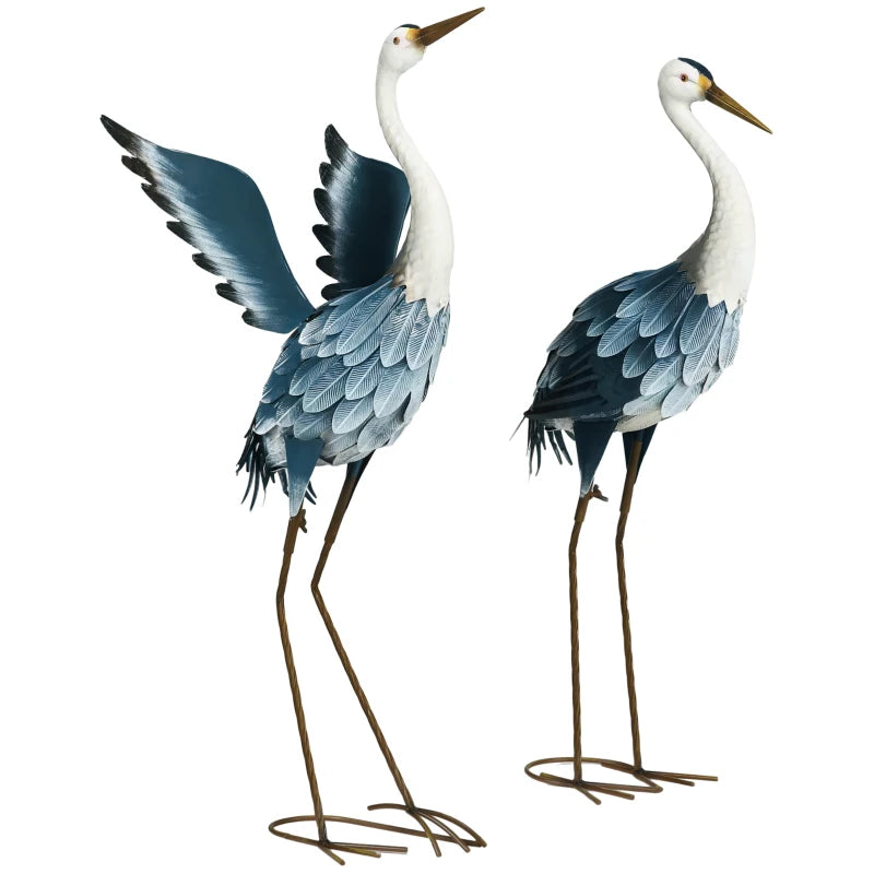 Set of 2 Garden Sculptures, Heron Garden Statues for Lawn, Patio, Backyard Decoration, 29" & 27.5", Blue