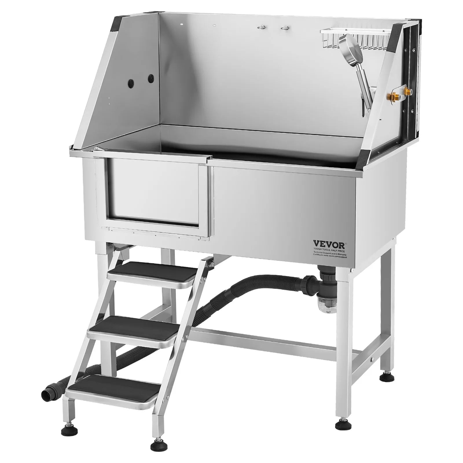 VEVOR 38" Dog Grooming Bath Tub Stainless Steel w/ Stairs Faucet Left Door