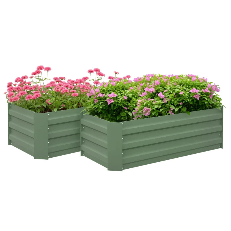 Set of 2 Raised Garden Bed, Steel Elevated Planter Box for Flowers, Herbs, Succulents, 39"x20"x12", Green
