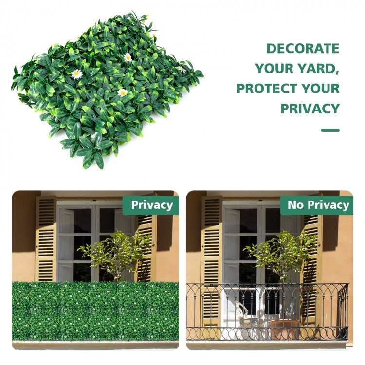 12 Pieces 20 x 20 Inch Artificial Daisy Hedge Plant Privacy Fence Hedge Panels