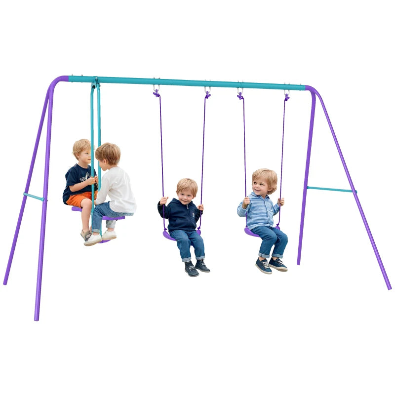 3 in 1 Metal Swing Set with Double Swings, Glider for Backyard, Outdoor, Playground, Purple