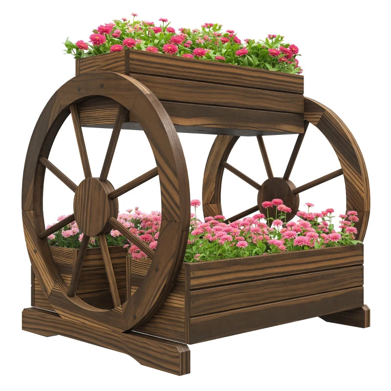 2-Tier Raised Garden Bed, Wooden Wagon Planter Boxes with Drainage Holes, for Vegetables Flowers Herbs, Carbonized