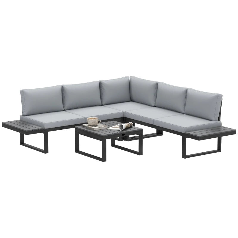 4 Pieces Outdoor Patio Furniture Set, 5-Level Reclining Garden Corner Sofa Set, Outdoor Lounge Conversation Sectional