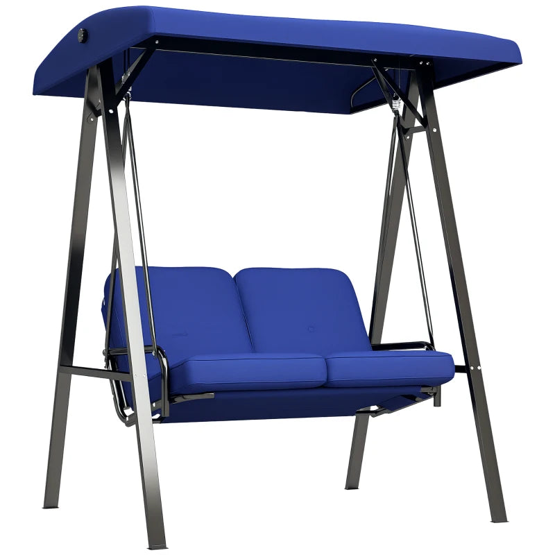 2-Seater Outdoor Porch Swing with Adjustable Canopy, Patio Swing Chair for Garden, Poolside, Backyard, Dark Blue