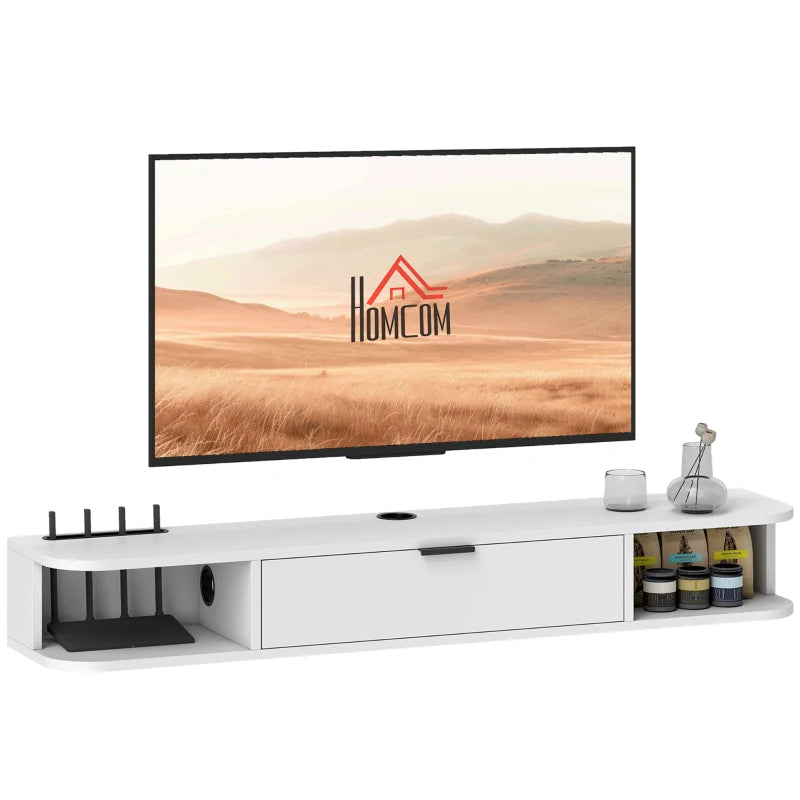 47" Floating TV Stand for TVs up to 50 Inch, Wall Mounted Media Console with Flip Drawer and 2 Open Shelves, White