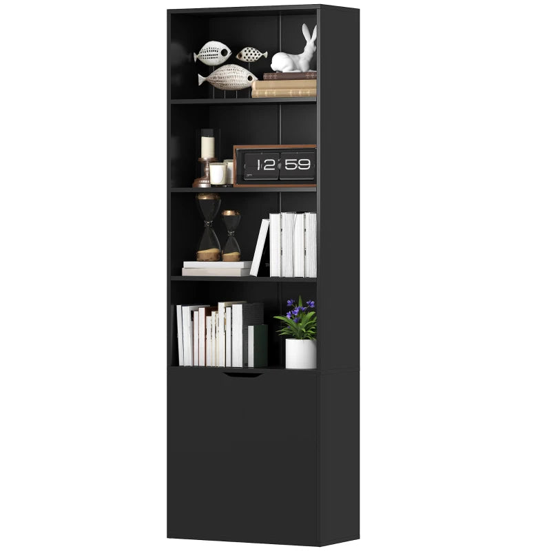 4-Tier Open Bookshelf with Doors Modern Home Office Bookcase Storage Cabinet for Living Room Bathroom Study, Black