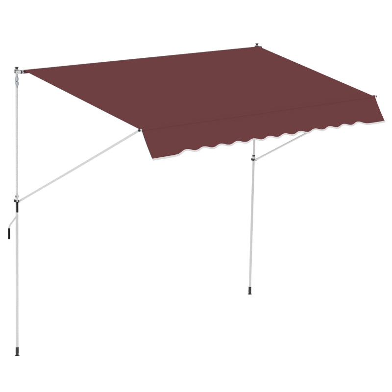 10x5ft Patio Sun Shade Canopy Manual Retractable Awning with 5.6-9.2ft Support Pole for Window, Door, Porch, Wine Red