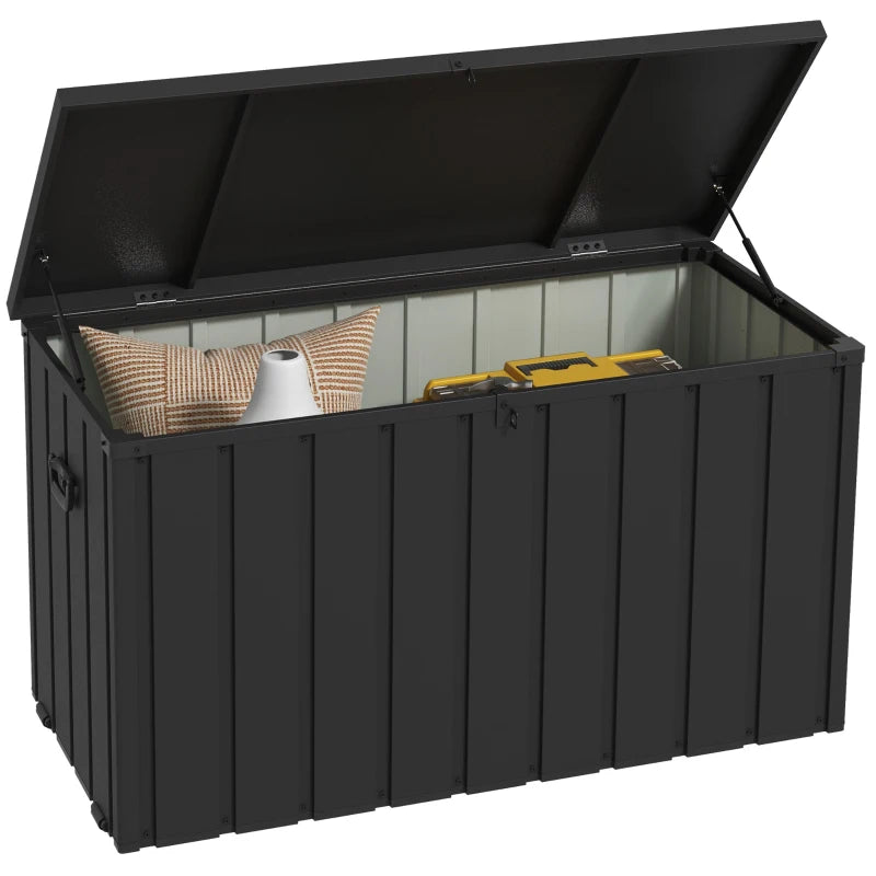 119 Gallon Deck Box, Lockable Galvanised Steel Outside Storage Container for Tools, Cushions, Dark Grey