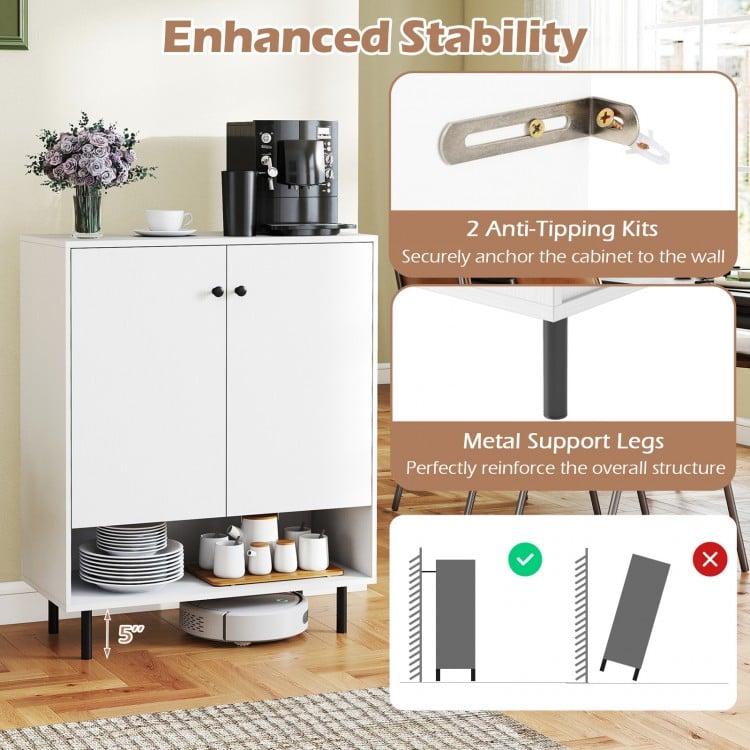 2-Door Sideboard Buffet Cabinet Kitchen with Adjustable Shelf-White