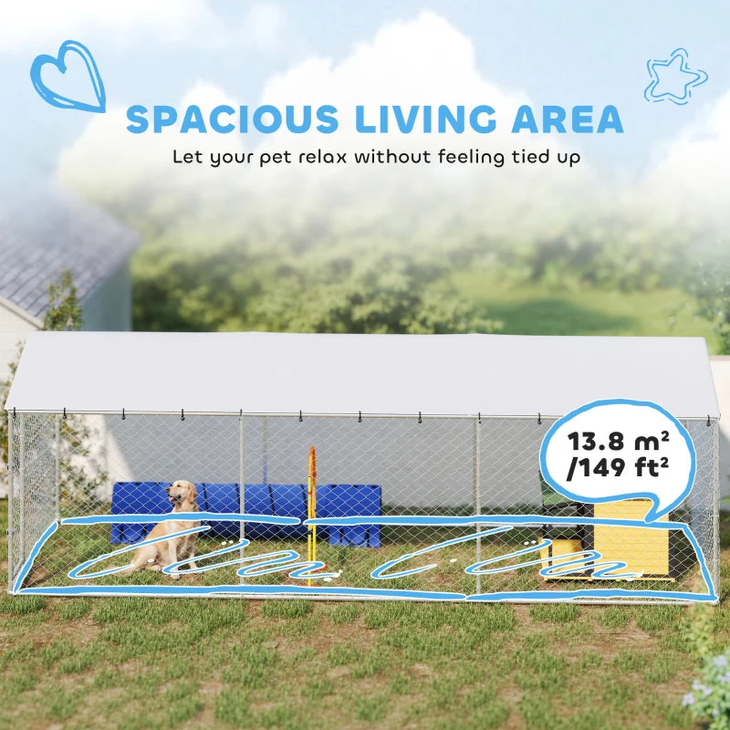 19.7' x 7.5' x 6.6' Dog Kennel Outdoor for Small Medium Large Dogs with Waterproof Cover, Silver