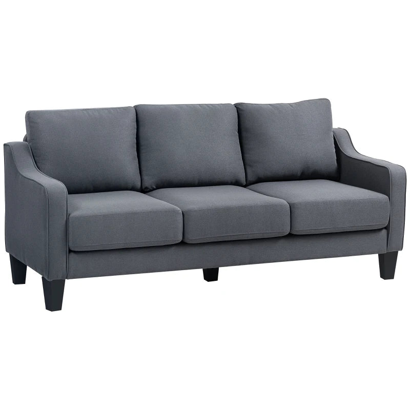 3 Seater Sofa, Modern Couch with Pocket Spring, Linen Upholstered, Thick Padded, Charcoal Grey