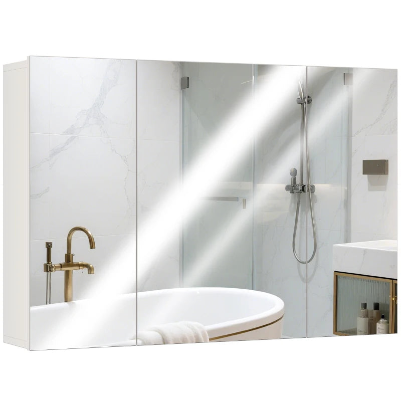 35" x 24" Wall Mounted Mirror Cabinet, Bathroom Medicine Cabinet with Mirror, 3 Doors and Adjustable Shelves, White