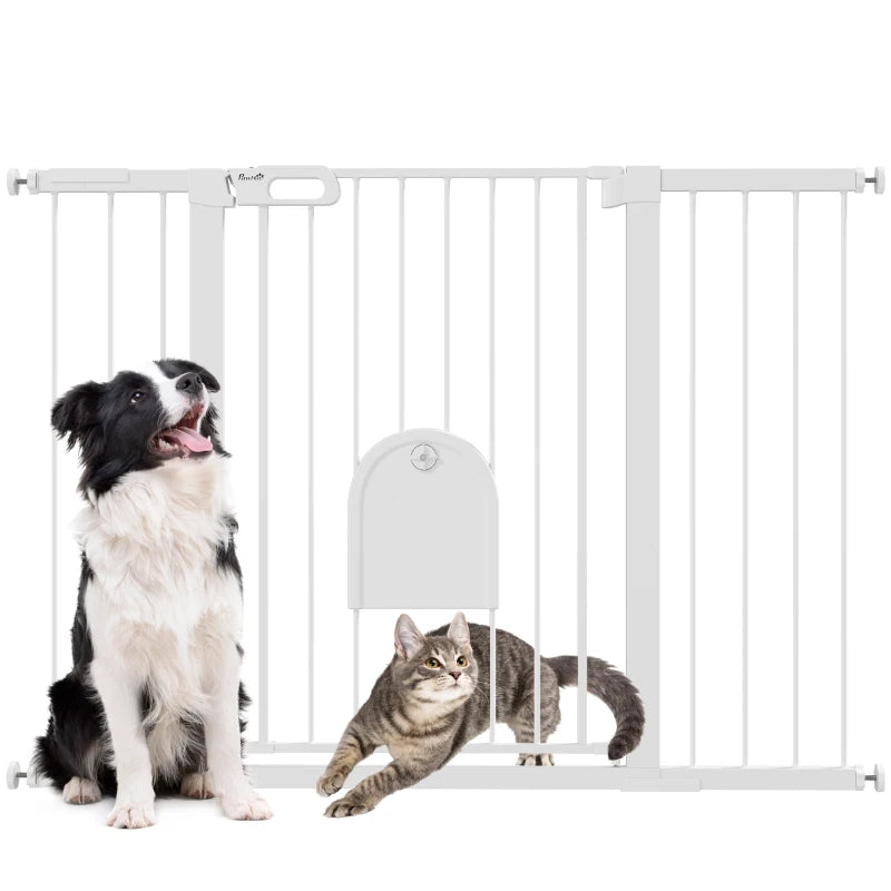 30"-52" Extra Wide Pet Gate Barrier with Small Door, 35"H Dog Gate with Safety Gate Barrier, Stair Pressure Fit, Black