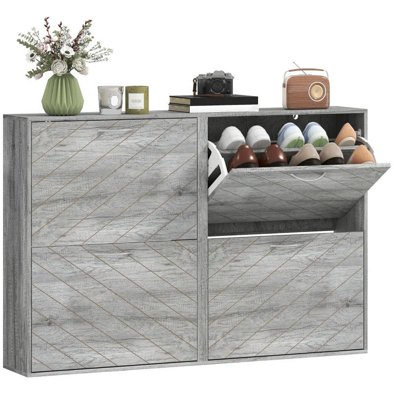 Shoe Storage Cabinet with 4 Flip Drawers, Narrow and Slim, 12-20 Pair of Shoes Organizer for Hallway, Entryway, Grey