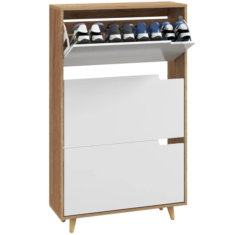 Slim Shoe Storage Cabinet with 3 Flip Drawers and Adjustable Shelves, Shoe Cabinet for 18-24 Pairs, White