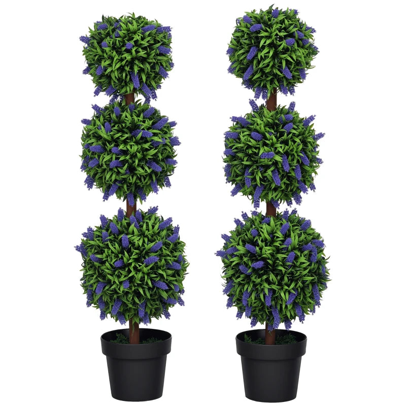 3.5ft Set of 2 Artificial Plants, Lavender Flowers Ball Trees with Pot, for Home Indoor Outdoor Decor