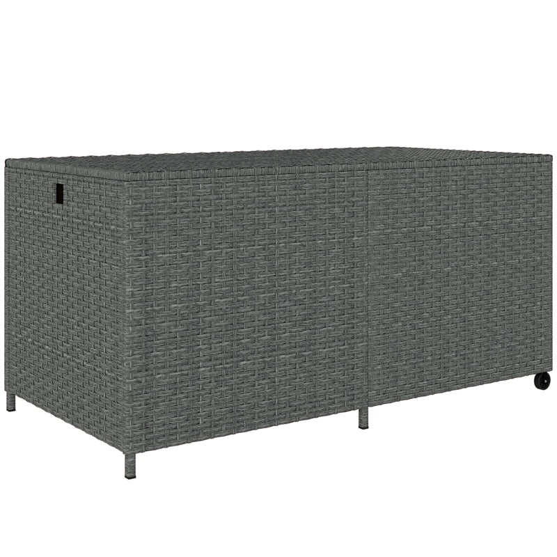 162 Gallon Rattan Deck Box with Wheels, Wicker Outdoor Storage Box with Waterproof Zippered Liner, Safe Pneumatic Rod