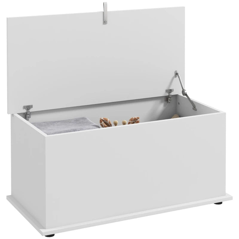 31.5" Storage Chest with 2 Safety Hinges, Storage Box Organizer with Flip-Top Lid, Entryway Storage Bench, Oak