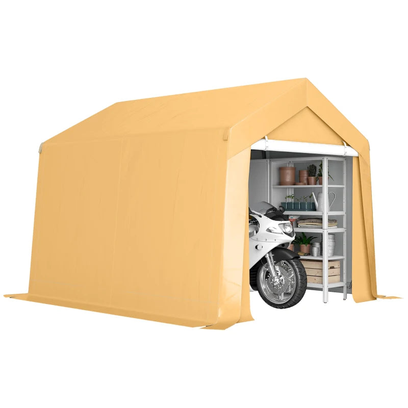 10' x 10' Outdoor Storage Shed Portable Garage with Roll-up Door for Motorcycle, Bike, Garden Tools, Beige