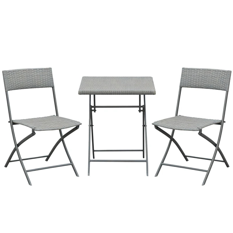 3-Piece Outdoor Folding Rattan Bistro Set, Grey