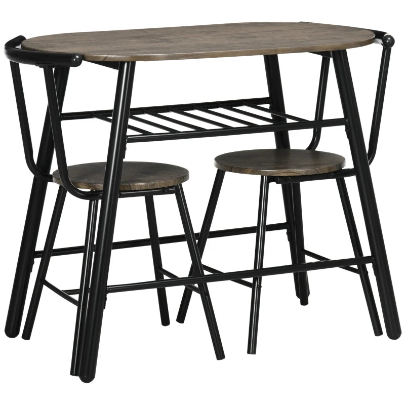 3-Piece Dining Table Set, Oval Kitchen Table and 2 Chairs, Small Breakfast Table Set with Metal Frame for Small Space, Dining Room, Living Room, 35.4" x 19.7" x 29.5"
