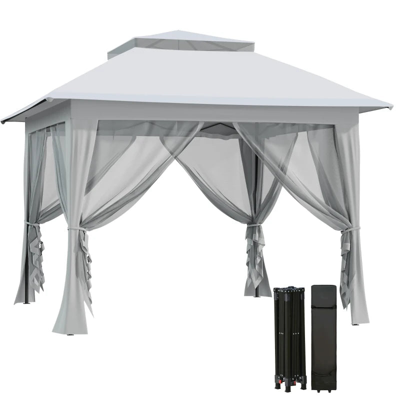 12' x 12' Foldable Pop-up Party Tent Instant Canopy Sun Shade Gazebo Shelter with Steel Frame, Light Grey