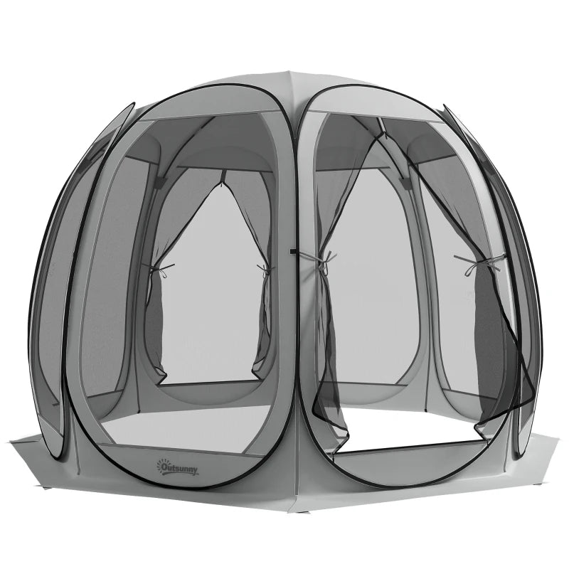 11' x 11.5' Screen Tent, Pop Up Camping Gazebo with Portable Carry Bag and 2 Doors, Grey