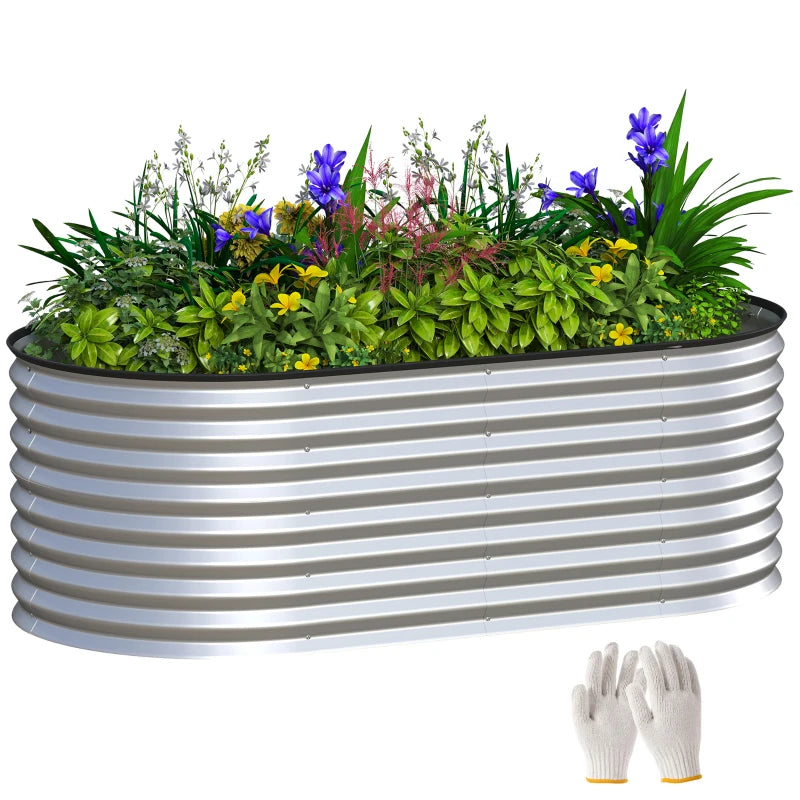 5 x 2.5 x 2 ft Galvanized Raised Garden Bed, Easy DIY Oval Planter Box with Safety Edging and Gloves, Silver