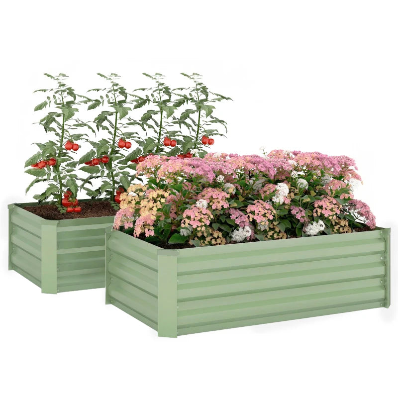 Set of 2 Galvanized Raised Beds for Garden, Outdoor Planter Box for Flowers, Herbs and Vegetables, Light Green