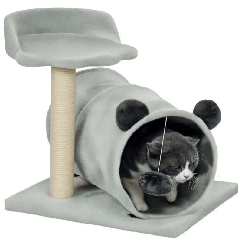 18.5" Small Cat Tree, Compact Cat Tower with Tunnel, Scratching Post, Plush Bed, Dangling Ball, for Indoor Use, Grey