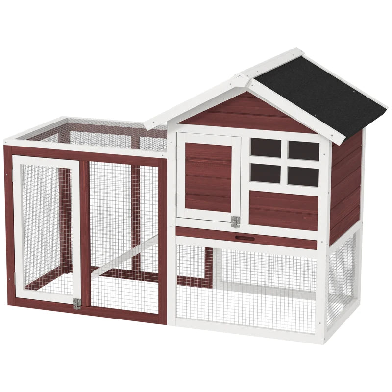 48" Weatherproof Wooden Rabbit Hutch Bunny Cage Small Animal House with Slant Roof And Screened Outdoor Run, Brown
