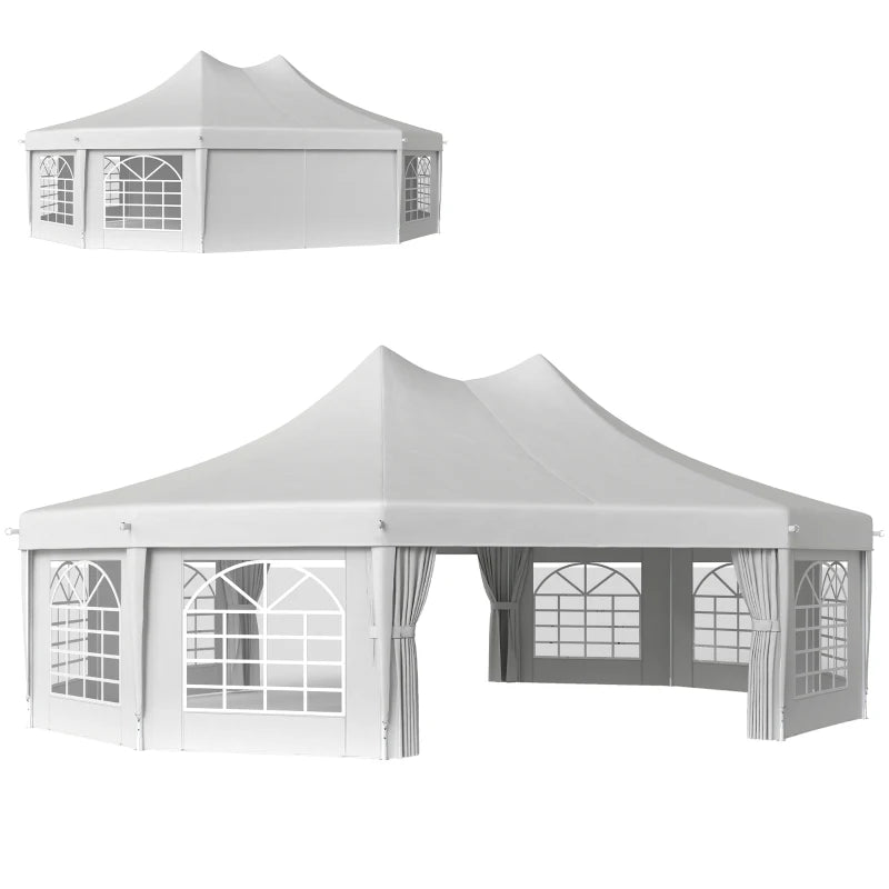 21' x 29' Wedding Event Party Tent, High Peak Decagonal Outdoor Gazebo Canopy with Removable Walls, Ropes and Stakes, White