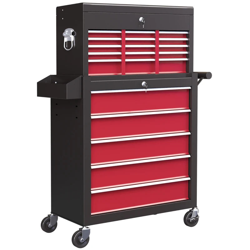 14 Drawer Rolling Tool Chest, Lockable Tool Storage Cabinet with Detachable Top Toolbox, Protective Liner, Red