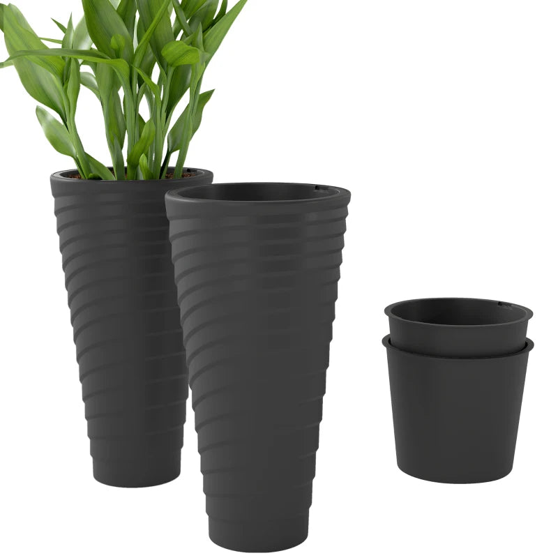 29" Tall Planters Set of 2, Indoor Outdoor Stackable Taper Planters with Drainage Holes, Black