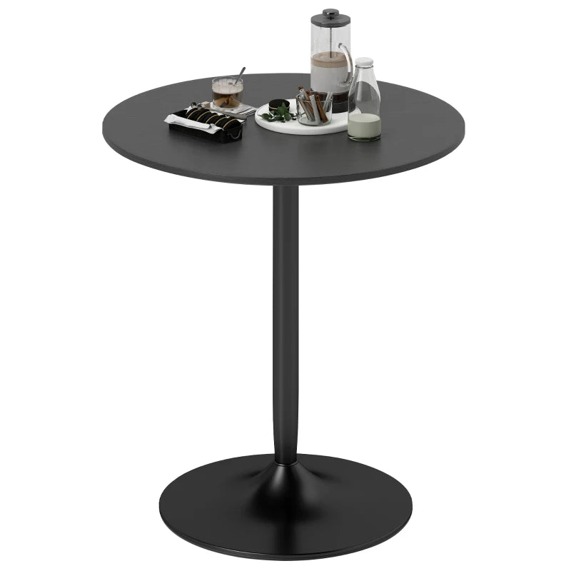 27.6" Round Kitchen Table for 2, Modern Small Dining Table with Wood Veneer, Steel Base for Dining Room, Black