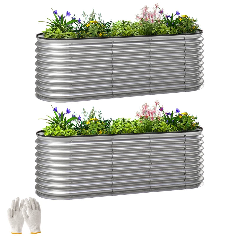 2Pcs Galvanized Raised Garden Bed, 6 x 2 x 2 ft Modular Metal Garden Beds with Rubber Strip Edging, Silver