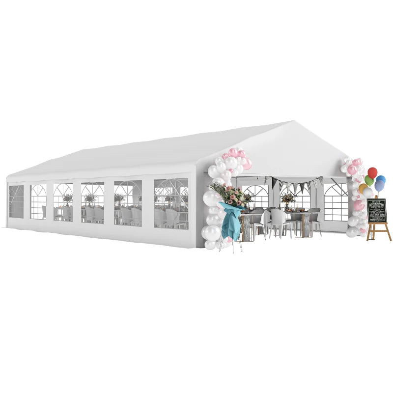23' x 39' Party Tent, Heavy Duty Outdoor Canopy Tent Shelter with 2 Doors and 12 Windows for Parties, Events, White