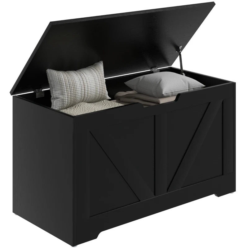 31.5 Inches Storage Chest, Storage Trunk with 2 Safety Hinges for Living Room, Black Wood Grain