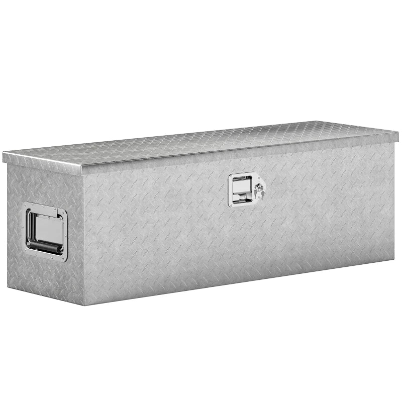 48 Inch Truck Bed Tool Box, Heavy Duty Aluminum Diamond Plate Trailer Tongue Box with Side Handle and Locks Keys