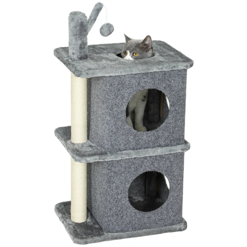 31.5" Cat Tree, Multi-Level Cat Tower with 2 Condos and Soft Plush Perches for 1-2 Cats, Grey
