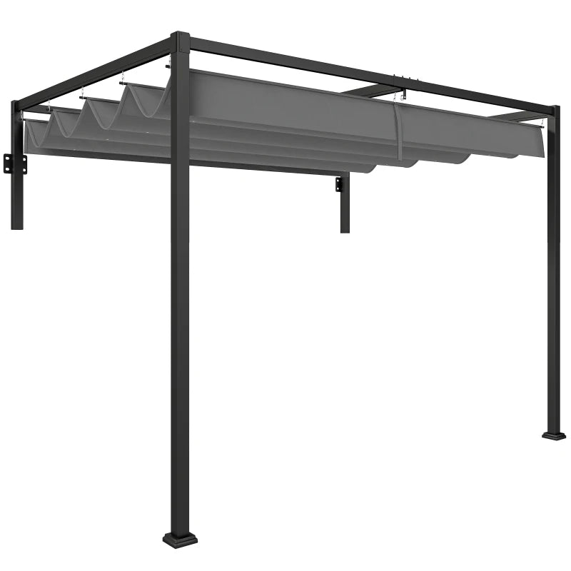 10' x 7' Lean To Pergola, Metal Pergola with Retractable Roof for Grill, Garden, Patio, Deck