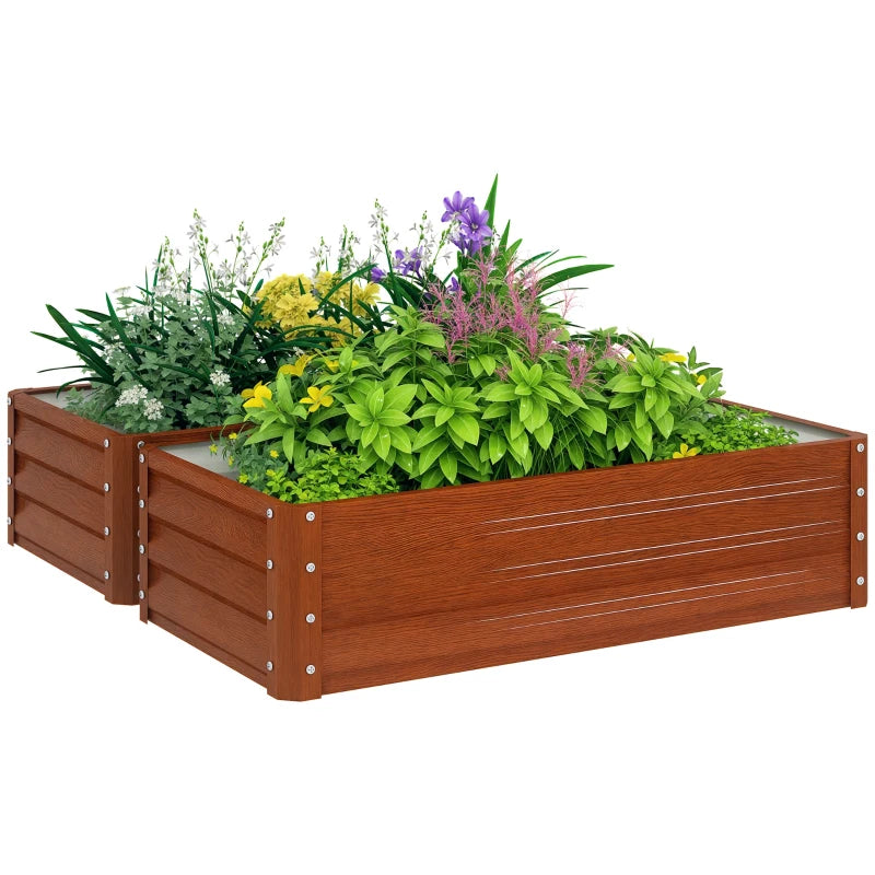 4' x 2' x 1' Raised Garden Bed, Set of 2 Galvanized Planter Box for Vegetables, Flowers, Herbs, Dark Brown Wood Effect