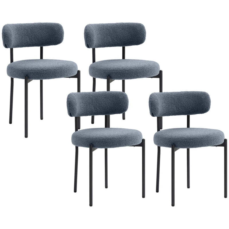 4 Pieces Kitchen Chairs, Modern Dining Chairs w/ Berber Fleece Upholstery and Steel Legs for Living Room, Grey