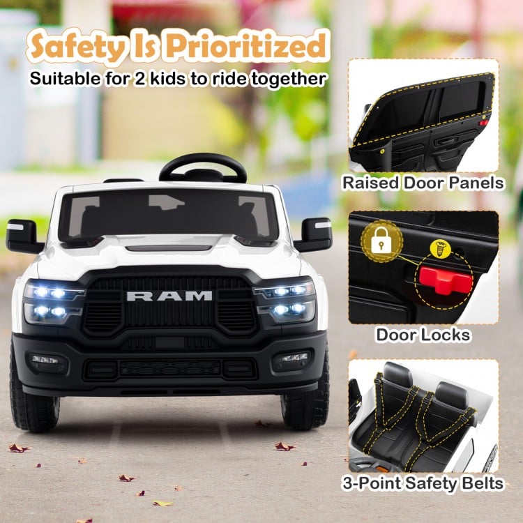 2 Seater 24V Ride on Toy for Big Kids Licensed Ram Truck with Remote and Music-White