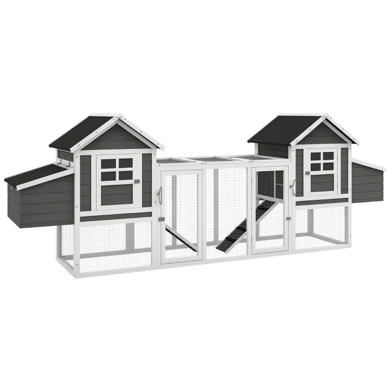 123" Extra Large Chicken Coop Wooden Poultry House Rabbit Hutch Hen Backyard with Run Ramps and Nesting Boxes, Grey